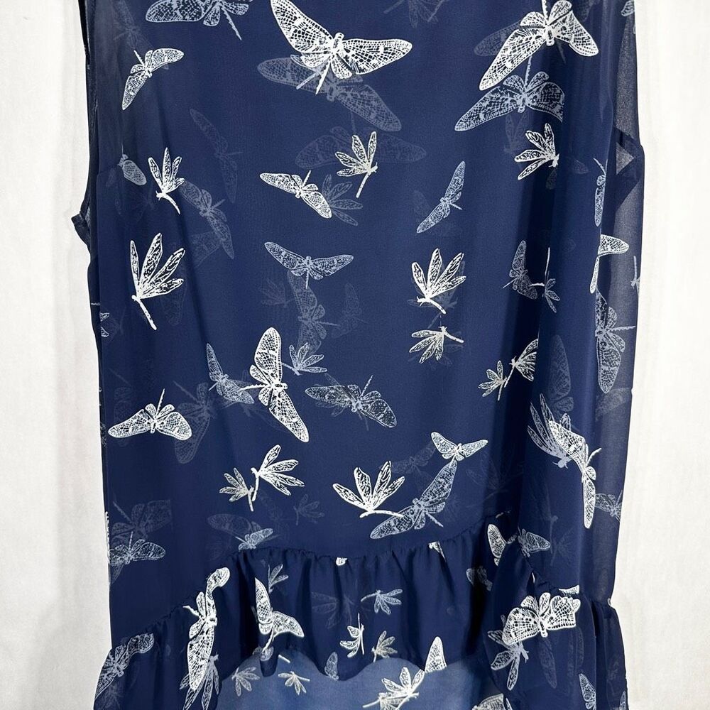 Torrid Plus Size 3X Tank Top Navy Blue Dragonfly Print Ruffle High‎ Low 1562 - Picture 5 of 10
